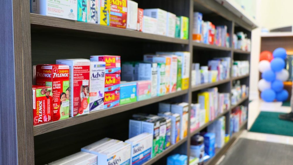 Shelves of medication at the on-site pharmacy inside Albion Health Medical Centre